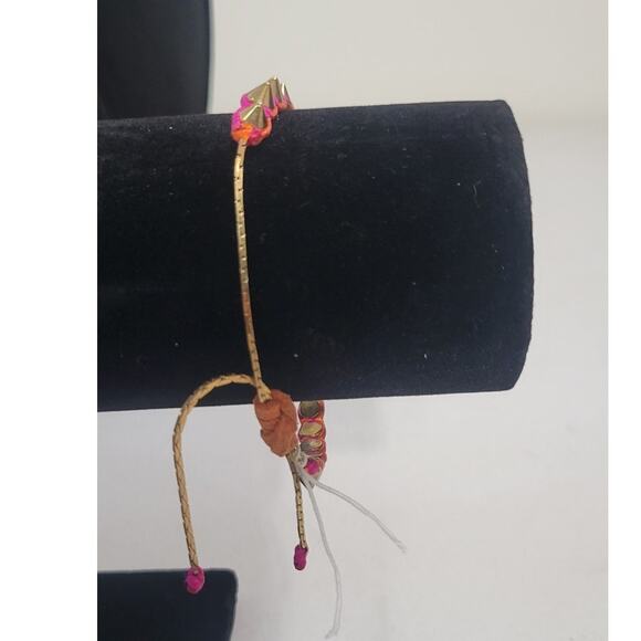 Serefina Anthropologie Studded Bracelet Red/Pink Adjustable Bracelet Punk NWOT - Picture 7 of 7